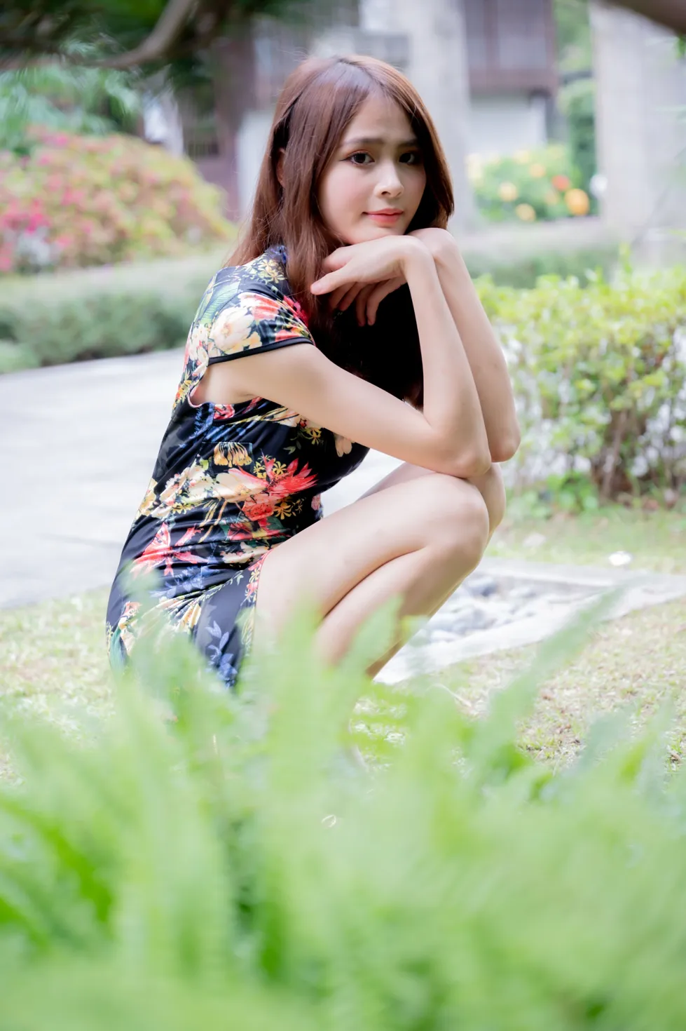 [Mzsock] NO.202 He Jiaxin black flower short cheongsam stockings high heels beautiful legs street photography#[97P]-61